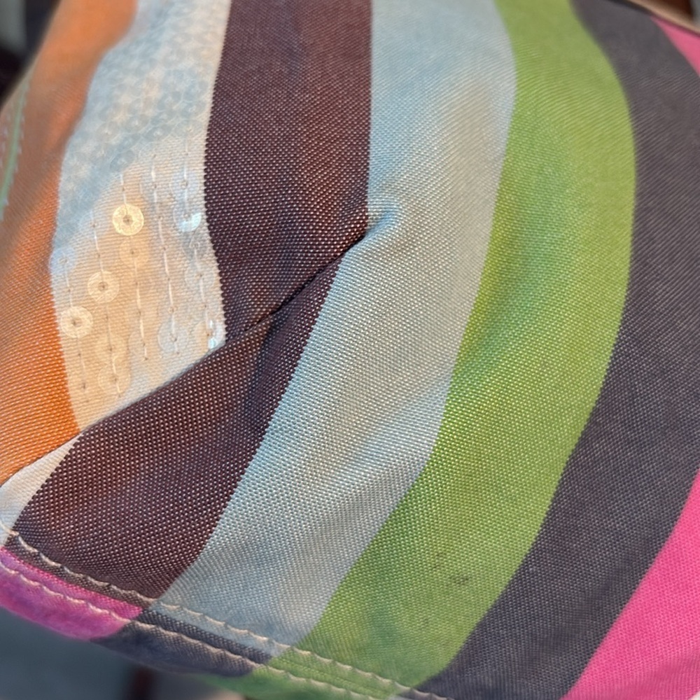 Coach  19026 poppy striped bag tote Crossbody/rhinestone chain add  gold leather - Picture 11 of 17